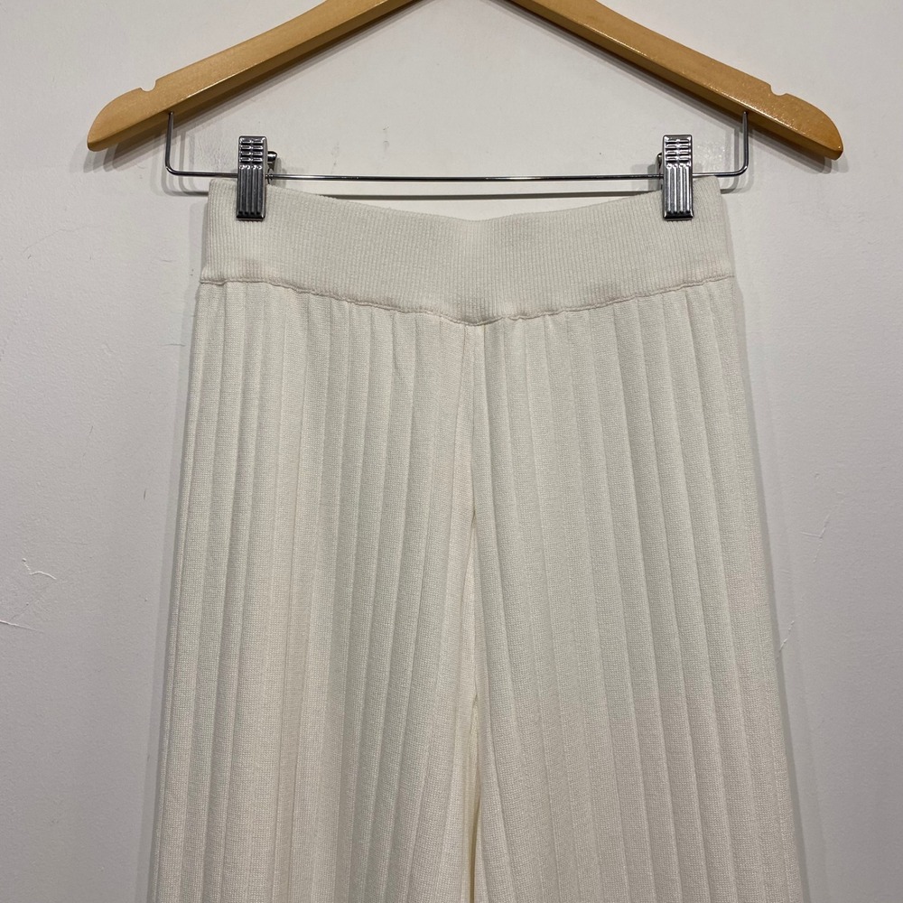 VRG GRL Cream White Ribbed Knit Wide Leg Pants High Waisted XS - Picture 2 of 6